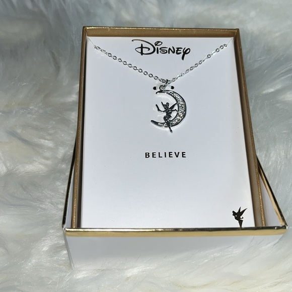 🆕 New In Box Tinkerbell Believe Moon 16”Necklace with 2” Extender Fine Silver… - Picture 2 of 4